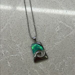 Silver Necklace with Green Pendant
